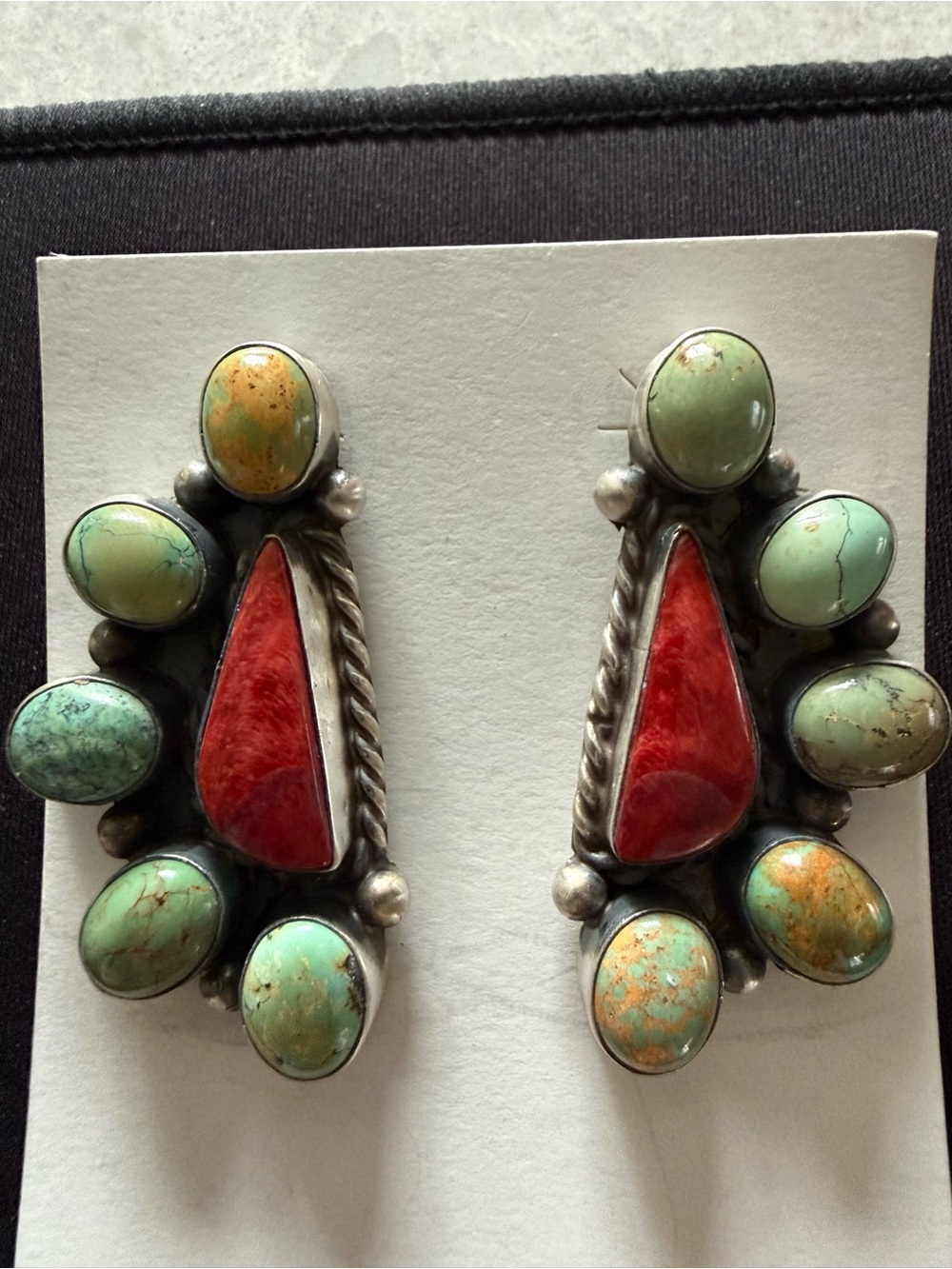 Big native handmade turquoise & purple spiny cluster earrings. .925 sterling.